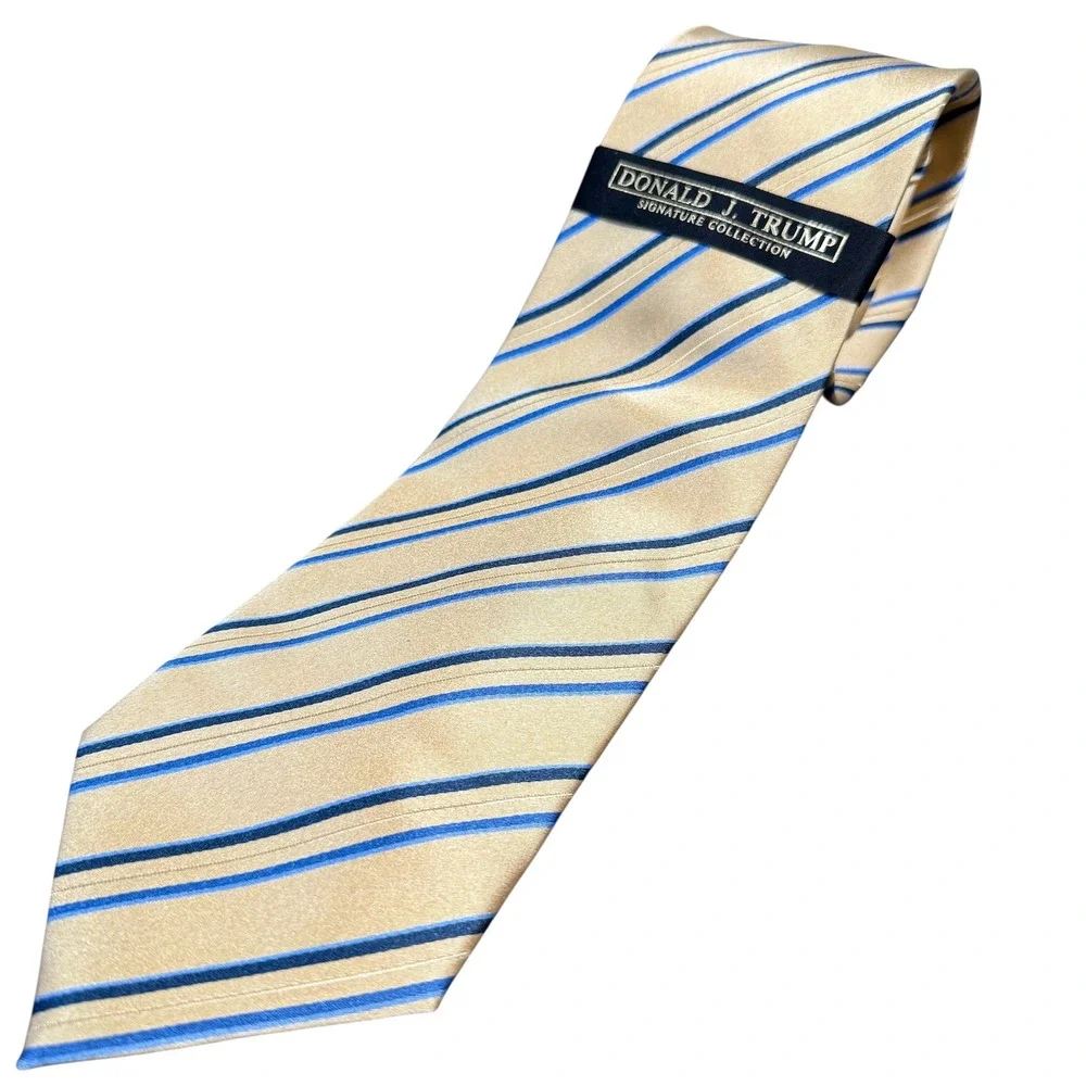Donald‎ J Trump Necktie Mens Gold Blue Striped Signature Collection Silk Tie NWT